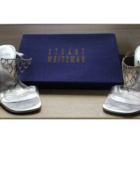 Stuart Weitzman Nouveau Clear Vinyl Slingback Heels with Swarovski crystals